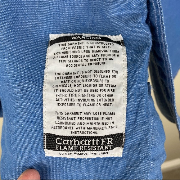 Carhartt Flame Resistance Shirt Sz 2X Blue Chambray Long Sleeve Pockets FRS191 - Picture 7 of 10
